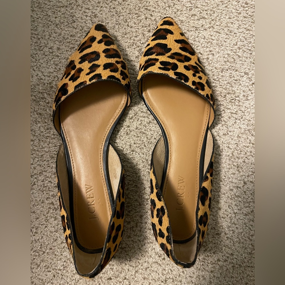 J. Crew Womens D’orsay Zoe Flats (Calf-skin) Leopard Pattern, Size 7